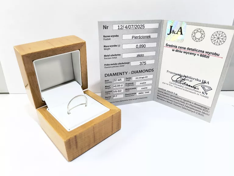 ZŁOTY PIERŚCIONEK DIAMENT 0.09CT P375 0,89 G R20