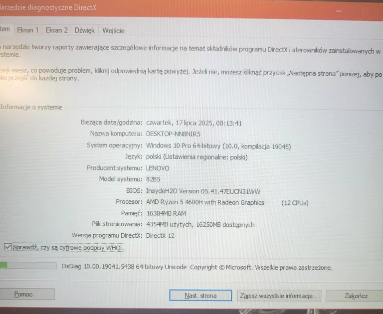 LAPTOP LENOVO LEGION 5 15ARH05 / RYZEN 4600H / GTX 1650 / 16/256GB