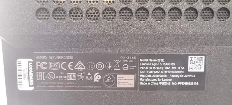 LAPTOP LENOVO LEGION 5 15ARH05 / RYZEN 4600H / GTX 1650 / 16/256GB