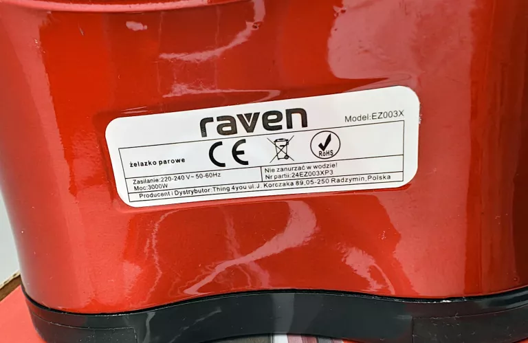 ŻELAZKO PAROWE RAVEN EZ003X 3000W BLOKADA KAPANIA CZERWONE PUDEŁKO