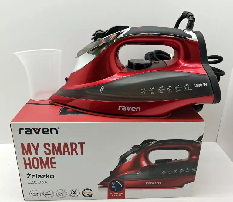 ŻELAZKO PAROWE RAVEN EZ003X 3000W BLOKADA KAPANIA CZERWONE PUDEŁKO