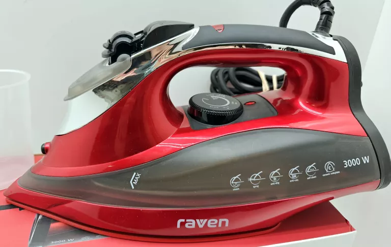 ŻELAZKO PAROWE RAVEN EZ003X 3000W BLOKADA KAPANIA CZERWONE PUDEŁKO