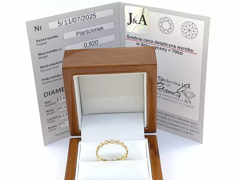 ZŁOTY PIERŚCIONEK Z BRYLANTAMI 0,12CT P375 0,92G R 18
