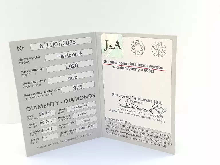 PIERŚCIONEK BIAŁE ZŁOTO Z DIAMENTAMI 0,07CT P375 1,02G R20