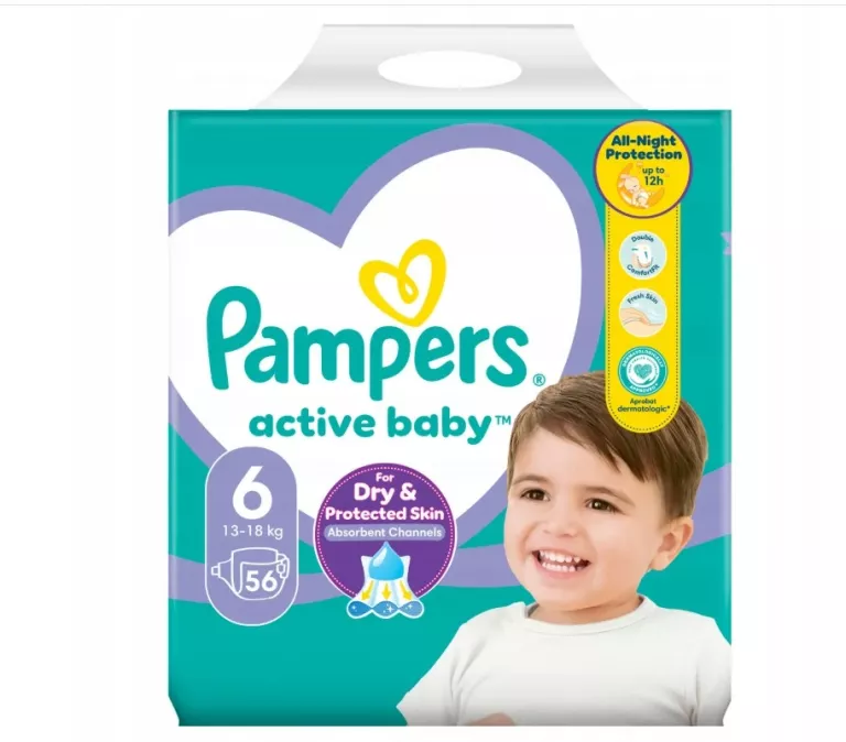 PIELUSZKI PAMPERS ACTIVE BABY ROZMIAR 6 56 SZT.