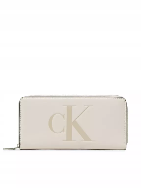 DUŻY PORTFEL DAMSKI CALVIN KLEIN SCULPTED ZIP AROUND MONO K60K610093 BEŻOW