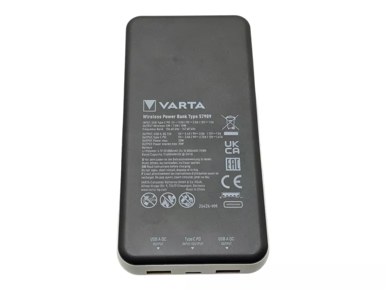 POWERBANK Z ŁADOWANIEM INDUKCYJNYM VARTA 20000 MAH