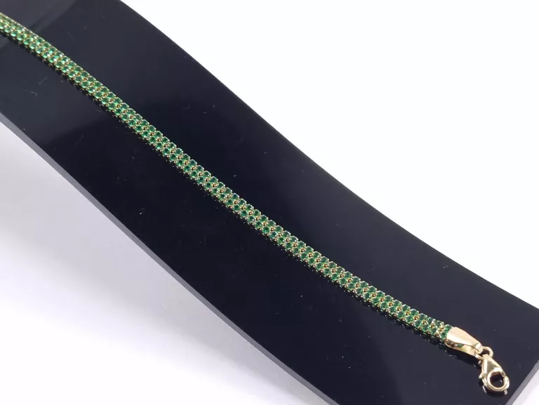 NIENOSZONA ZŁOTA BRANSOLETKA Z ZIELONYMI CYRKONIAMI 585 3,02G 18,5CM