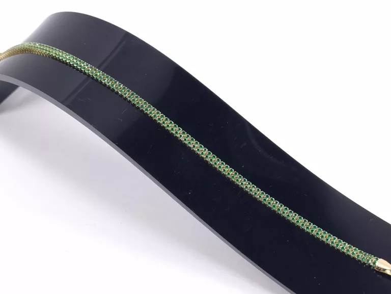 NIENOSZONA ZŁOTA BRANSOLETKA Z ZIELONYMI CYRKONIAMI 585 3,02G 18,5CM