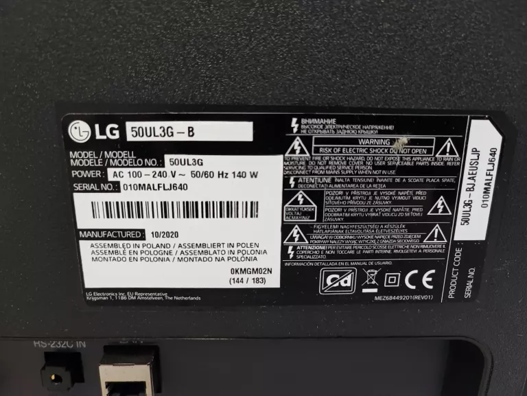TELEWIZOR  PRZEMYSŁOWY LG 50UL3G-B 50" 3840 X 2160
