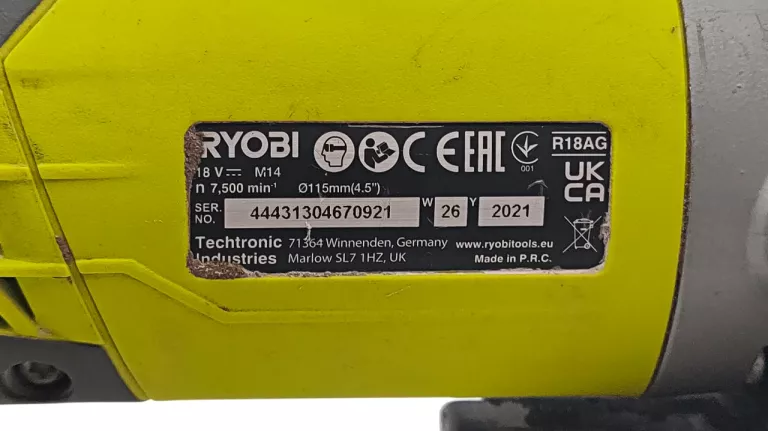 ZESTAW SZLIFIERKA KĄTOWA RYOBI R18AG + WIERTARKO-WKRĘTARKA RYOBI R18PD3