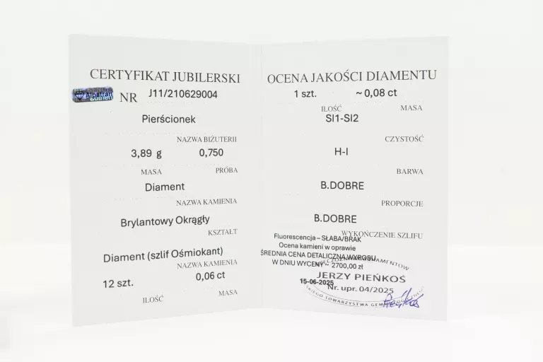 ZŁOTY PIERŚCIONEK Z DIAMENTAMI 0,06CT / 0,08CT (750, 3,89G, R:17)