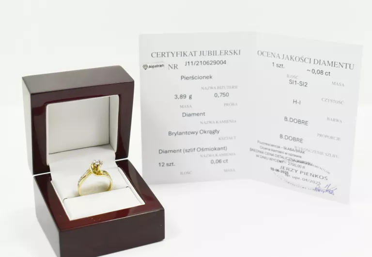ZŁOTY PIERŚCIONEK Z DIAMENTAMI 0,06CT / 0,08CT (750, 3,89G, R:17)