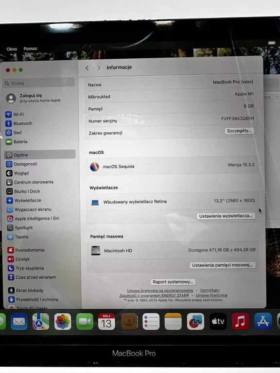 LAPTOP APPLE MACBOOK PRO M1 2020 A2338 - 256GB/8GB - PUDEŁKO- PARAGON