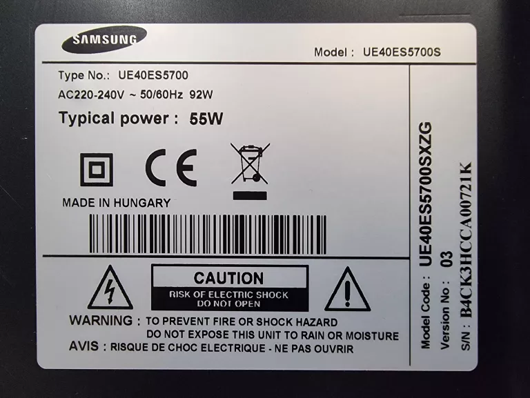 TELEWIZOR SAMSUNG UE40ES5700 LED 40" FULL HD 100HZ TV