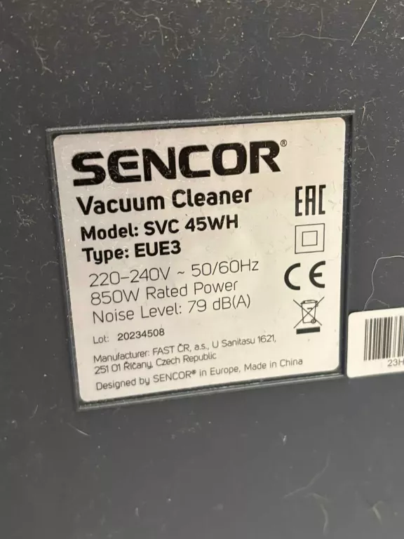 ODKURZACZ WORKOWY SENCOR SVC 45WH-EUE3