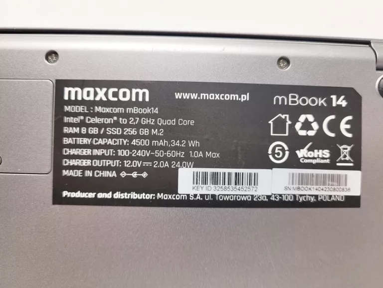LAPTOP LAPTOP MAXCOM MBOOK 14" CELERON J4125 8GB RAM 256GB SSD| GWARANCJA!