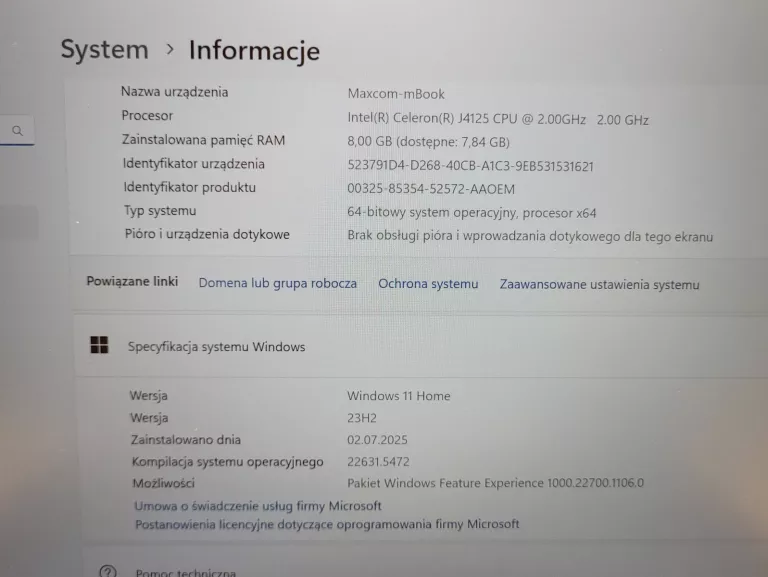 LAPTOP LAPTOP MAXCOM MBOOK 14" CELERON J4125 8GB RAM 256GB SSD| GWARANCJA!