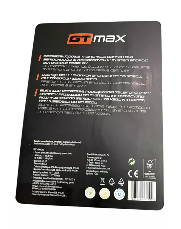 SAMOCHODOWY ADAPTER 2W1 GT MAX