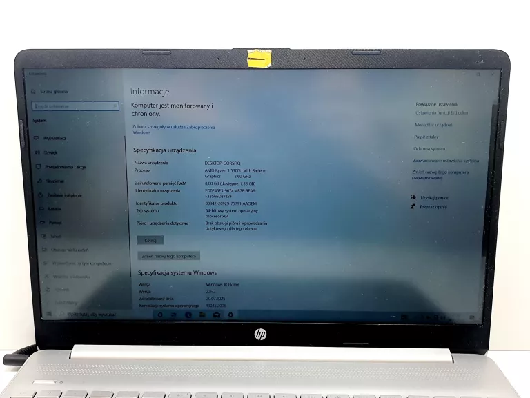 LAPTOP HP 15S-EQ2125NW ( RYZEN 3/8GB/256GB SSD/AMD GRAPH/W10H)