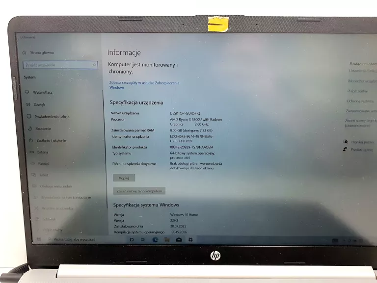 LAPTOP HP 15S-EQ2125NW ( RYZEN 3/8GB/256GB SSD/AMD GRAPH/W10H)