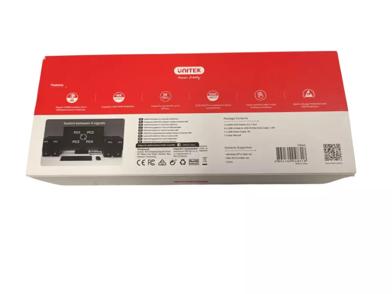PRZEŁĄCZNICA UNITEK HDMI KVM SWITCH 4 IN 1 OUT