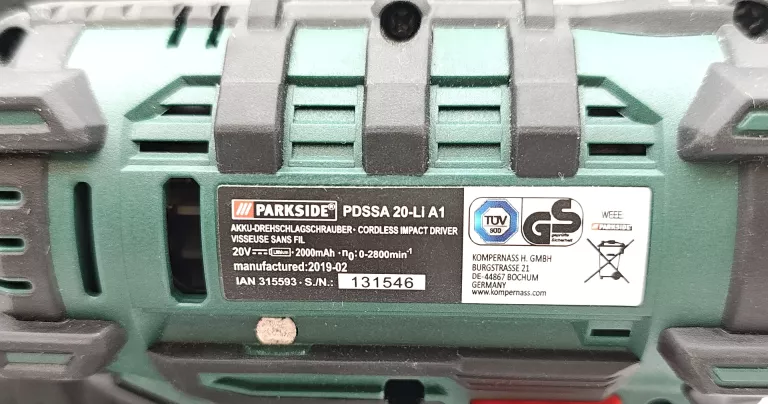 KLUCZ UDAROWY PARKSIDE PDSSA 20-LI A1 KOMPLET