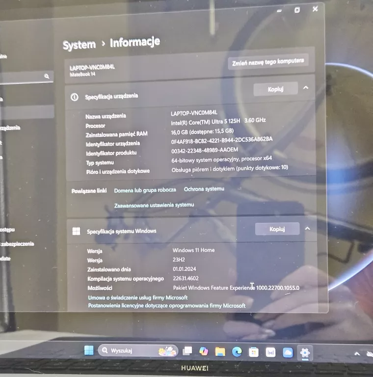 LAPTOP HUAWEI FLEMINGH-W5651T 14,2 " INTEL CORE ULTRA 5 512 GB KOMPL