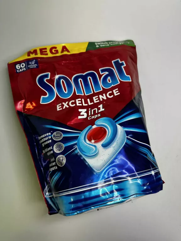 SOMAT EXCELLENCE TABLETKI KAPSUŁKI DO MYCIA DO ZMYWARKI 3 IN 1 60 SZT.