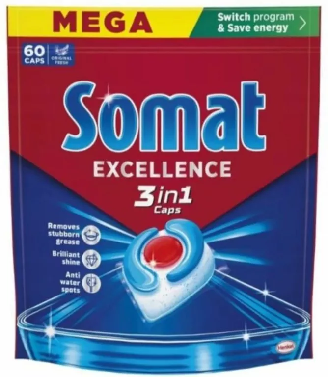 SOMAT EXCELLENCE TABLETKI KAPSUŁKI DO MYCIA DO ZMYWARKI 3 IN 1 60 SZT.