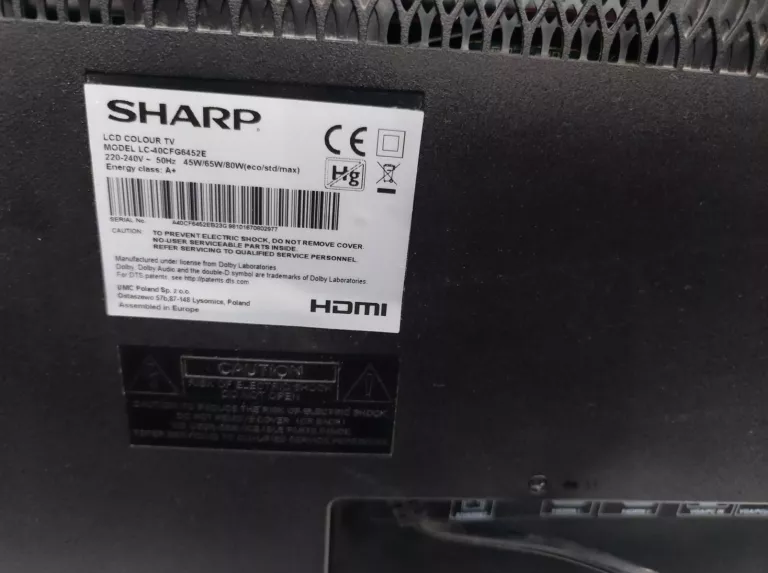 TELEWIZOR SHARP LC-40CFG6452E + PILOT. 40 CALI, NETFLIX, YOUTUBE