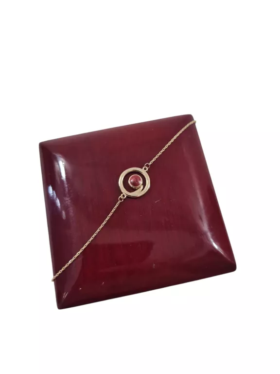 DELIKATNA ZŁOTA BRANSOLETKA 585 1,13G 19CM BORDOWE OCZKO