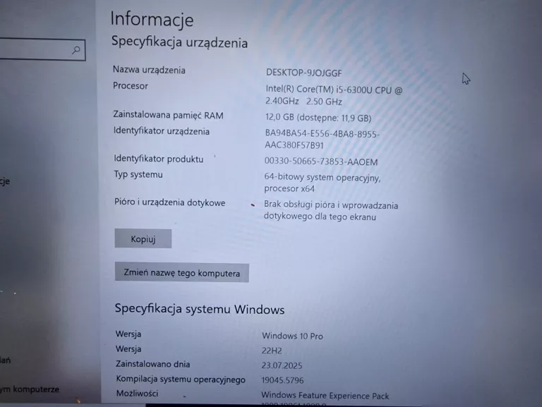 LAPTOP LENOVO T470S I5-6300 12/256GB SSD W10PRO NIE DZIAŁA KLAWIATURA!