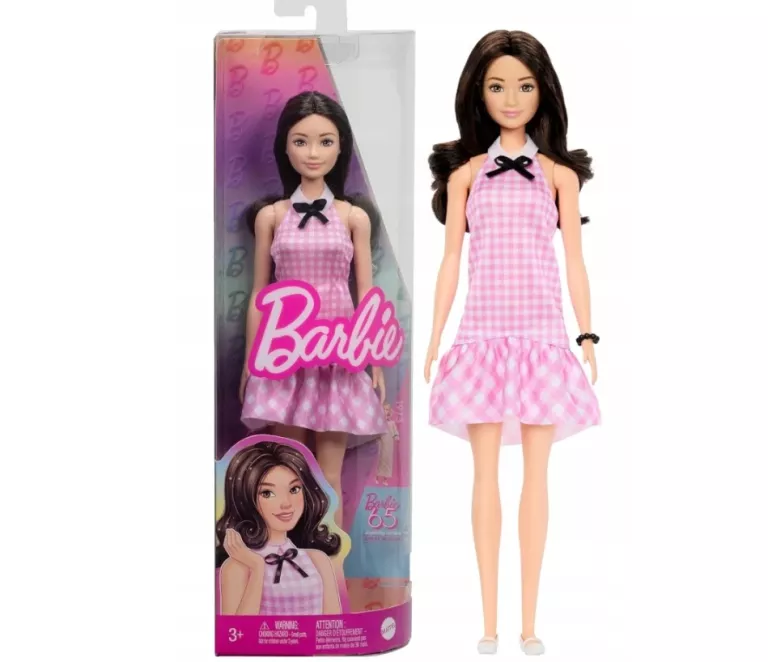 BARBIE LALKA FASHIONISTAS MODNA LALKA SUKIENKA RÓŻOWA KRATKA HRH21 NR 224