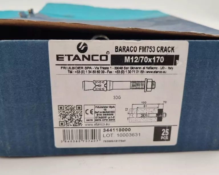 KOTWY DO DUŻYCH OBIĄŻEN ETANCO BARACO FM753 CRACK M12/70X170