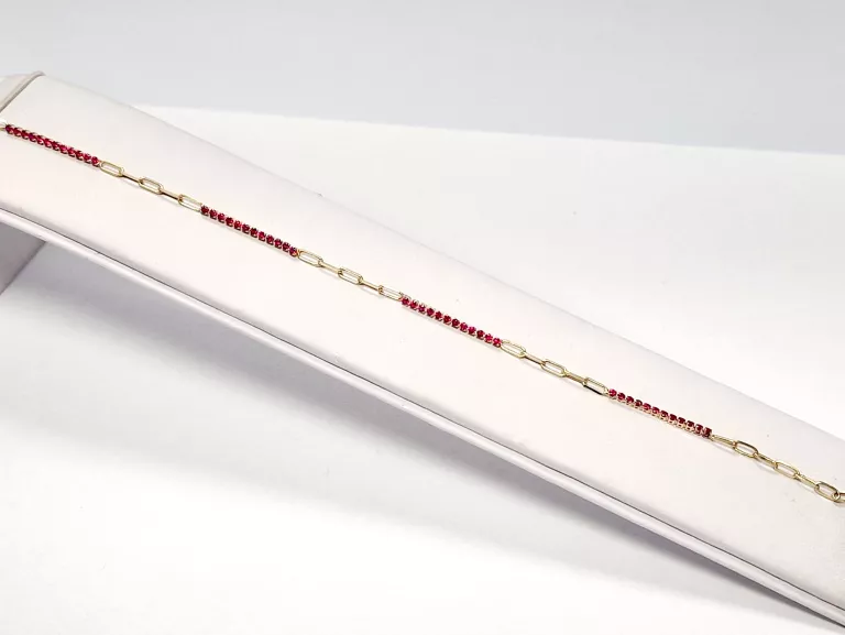 NIENOSZONA ZŁOTA BRANSOLETKA OGNIWA I CZERWONE CYRKONIE 585 1,69G 20CM