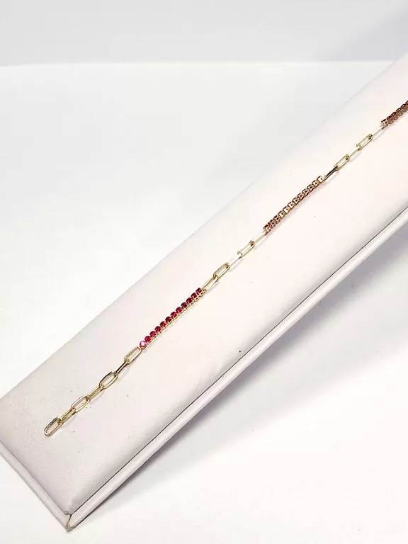 NIENOSZONA ZŁOTA BRANSOLETKA OGNIWA I CZERWONE CYRKONIE 585 1,69G 20CM