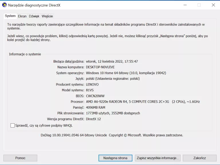 LAPTOP LENOVO IDEAPAD SLIM 1-14AST-05 14" AMD A6-9220E 4GB RAM 256GB SSD