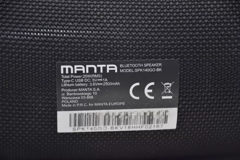 GŁOŚNIK MANTA SPK140GO-BK