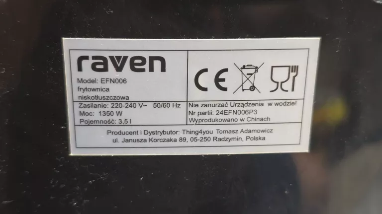 FRYTKOWNICA BEZTŁUSZCZOWA RAVEN EFN006