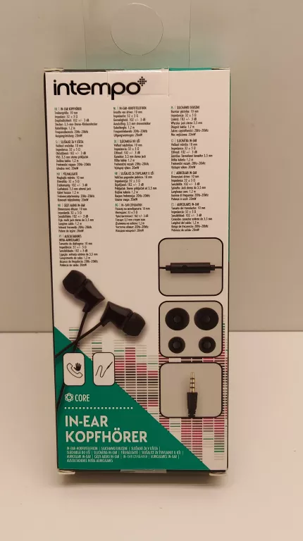 SŁUCHAWKI DOUSZNE INTEMPO 322 CZARNE KABEL 1.2M.