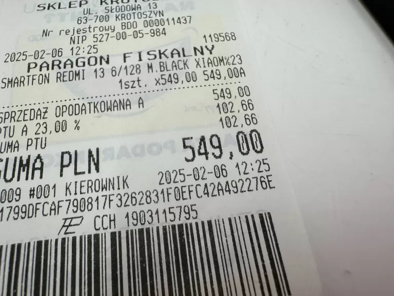 TELEFON XIAOMI REDMI 13 KOMPLET GWARANCJA 6/128GB