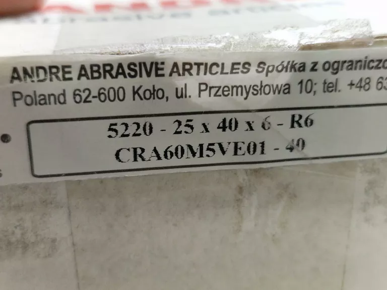 ŚCIERNICA TRZPIENIOWA STOŻKOWA, TYP 5220 - 25MM X 40MM X 6MM CRA 60M ANDRE