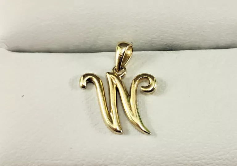 ZŁOTA ZAWIESZKA LITERA "W" DIAMENT 0,003CT CERTYFIKAT P375 0,57G