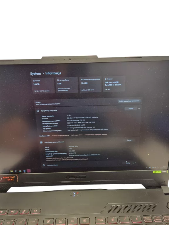 LAPTOP ASUS TUF FX507 KOMPLET / FV