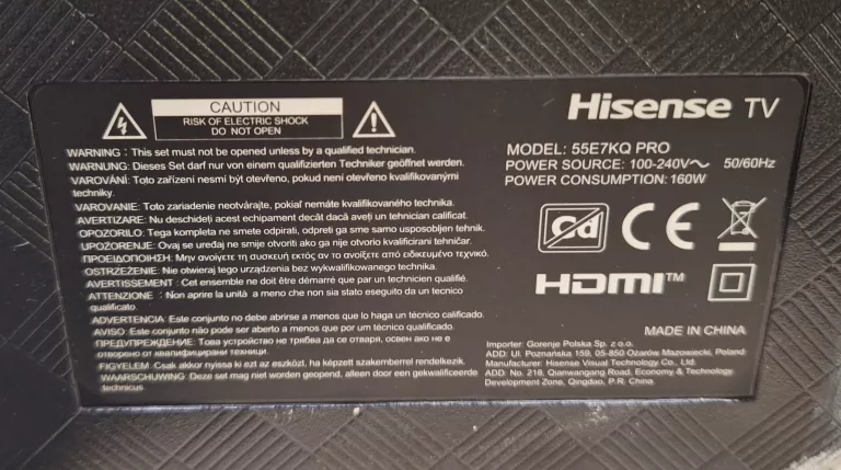 TELEWIZOR QLED HISENSE 55E7KQ PRO 55" 4K UHD BDB STAN!
