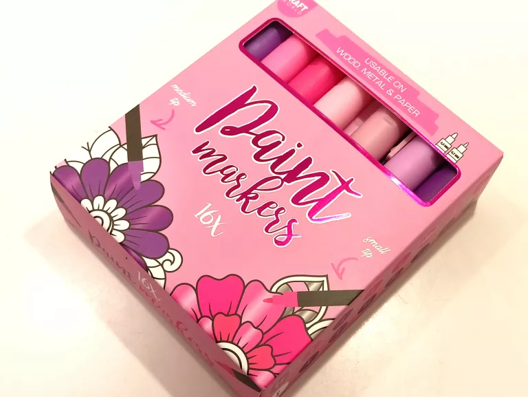 MARKERY AKRYLOWE 16 SZTUK - DO DREWNA, METALU, PAPIERU - ODCIENIE RÓŻU