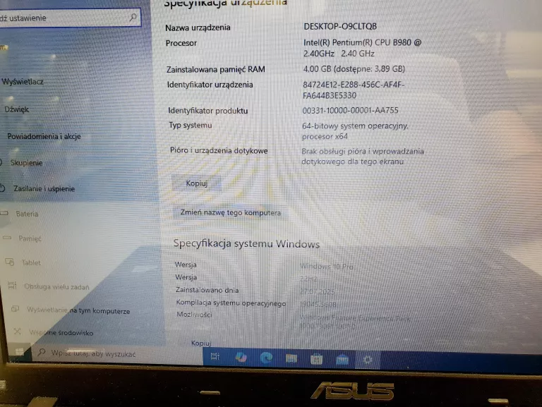 LAPTOP ASUS R500V 4/500 GB PENTIUM CPU B980 WIN10PRO NVIDIA