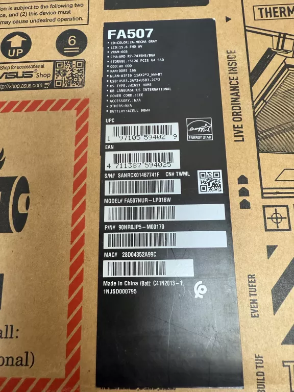 ASUS TUF GAMING A15 FA507NUR-LP016W RYZEN 7