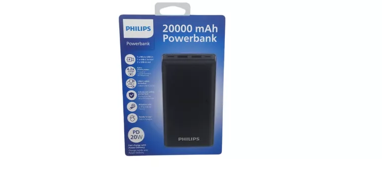POWERBANK PHILIPS 20000MAH DLP7721C/10 USB-C QC PD POWYSTAWOWY